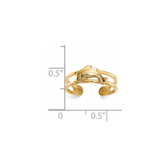 14k Yellow Gold Dolphins Toe Ring Adjustable - Picture 4 of 5